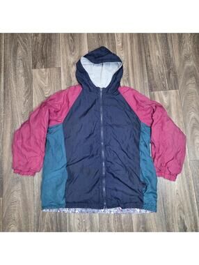 Vintage Outbrook Women’s Windbreaker Jacket Large Colorful Blue Pink